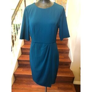 Lulus Green Sheath Lined Dress Rouged @ Side/Waist Short Sleeve Knee Length XL